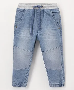 Babyhug Cotton Full Length Stretchable Denim Jeans Solid- Blue