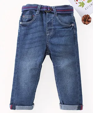 Babyhug Full Length Washed Denim Jeans - Blue