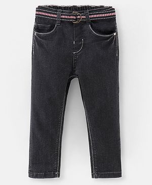 Babyhug Cotton Stretch Length Washed Denim Jeans - Black