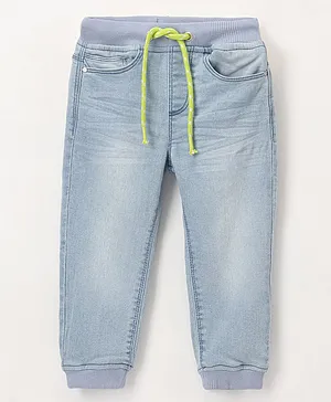 Babyhug Cotton Full Length Stretchable Denim Jeans Solid- Blue
