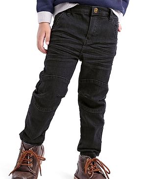 Babyhug Cotton Full Length Washed  Solid Colour Jeans with Stretch  With Mock Fly  - Black