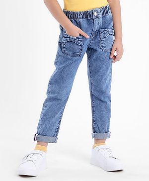 Babyhug Denim Full Length Stretchable Jeggings Solid Color - Blue