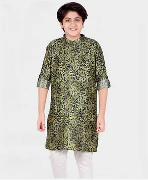 CAVIO Full Sleeves Floral Print Kurta With Solid Pyjama - Dark Green