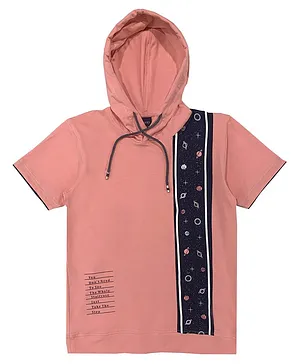 CAVIO Half Sleeves Cosmic Tape Printed Hooded T Shirt - Pink