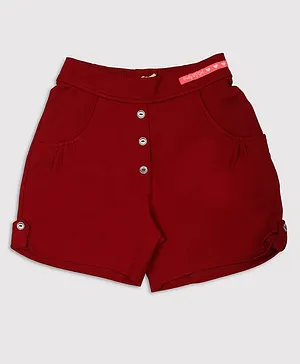 Ziama Solid Button Detail Shorts - Red