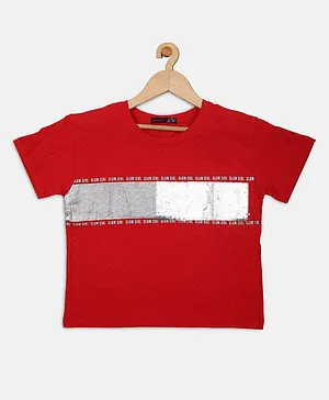 Ziama Half Sleeves Block Sequin Embellished Crop Top - Red