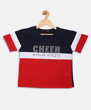 Ziama Half Sleeves Colorblocked And Sequin Cheer Text Detail Top - Red