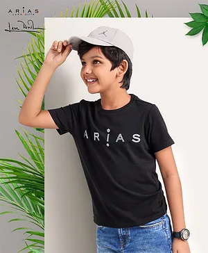 Arias Cotton Modal Stretch Knit T-Shirt With HD Foil Print - Black