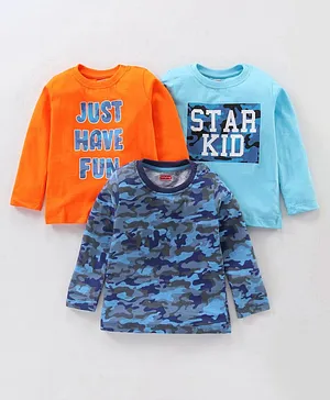 Babyhug Full Sleeves T-Shirts Multiprint Pack of 3 - Multicolor