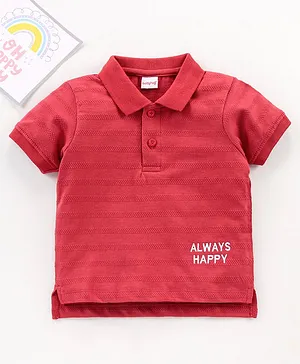 Babyhug Half Sleeves Polo T-Shirt Text Embroidery - Maroon
