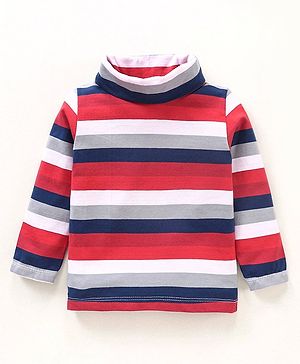 Babyhug Winterwear Cotton Lycra Full Sleeves Skivi Striped- Red Navy