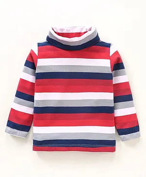 Babyhug Winterwear Full Sleeves T-shirt Striped - Red