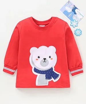 Babyhug Cotton Full Sleeves Winter Wear Tee Polar Bear Patchwork- Red