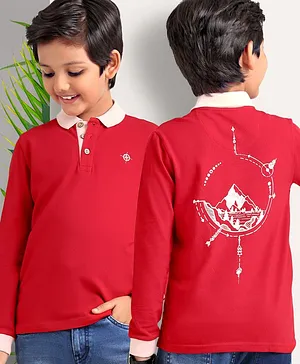 Arias Consciously Sourced 100% Cotton Pique Polo T-Shirt  With Print At Back - Red