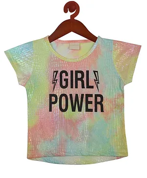 Tiny Girl Short Sleeves Scale Patterned & Text Printed Top - Peach