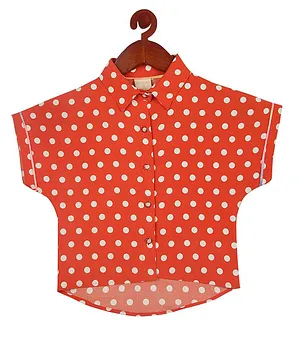 Tiny Girl Cap Sleeves All Over Polka Dot Printed Top - Red