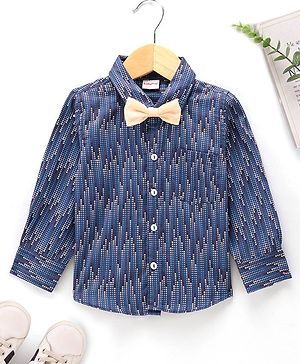 Babyhug Party Wear Full Sleeves Shirt With Bow Digital Print - Navy Blue