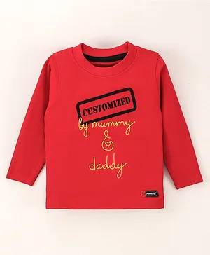 Little Darlings Full Sleeves T-Shirt Text Print - Red