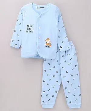 Little Darlings Full Sleeves T-Shirt & Pyjama Set Printed - Sky Blue