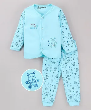 Little Darlings Full Sleeves T-Shirt & Pyjama Set Hippo Print - Blue