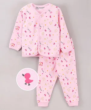 Little Darlings Full Sleeves T-Shirt & Pyjama Set Multi Print - Pink