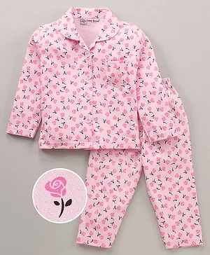 Little Darlings Full Sleeves Night Suit Floral - Pink