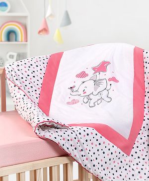 Babyhug Premium Cotton Quilt Elephant Print - Pink