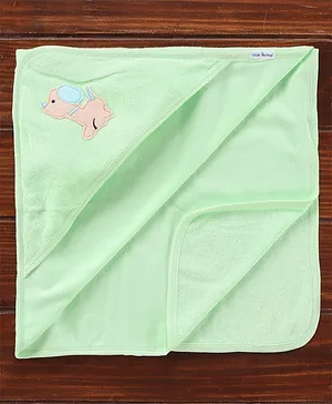 Little Darlings Hooded Towel Dog Patch - Green
