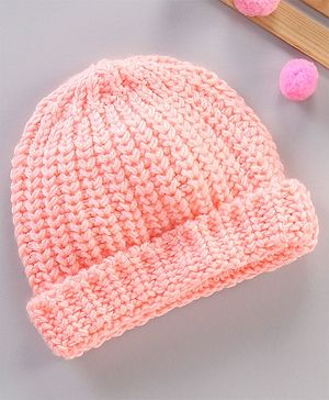 Babyhug Blend Knitted Cap Textured Pink - Diameter 12 cm