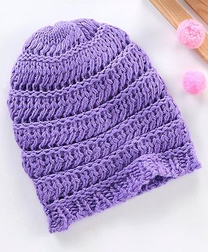 Babyhug Blend Knitted Cap Textured Purple - Diameter 12 cm