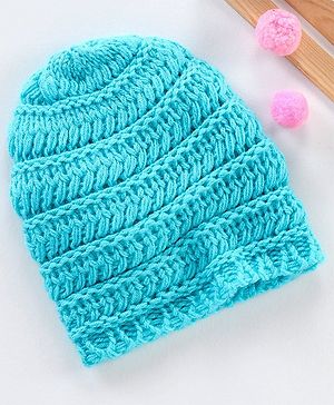 Babyhug Blend Knitted Cap Textured Blue - Diameter 12 cm
