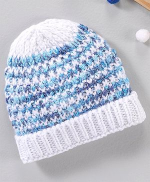 Babyhug Woollen Cap Blue White - Diameter 11 cm - 4 -6Y Blue