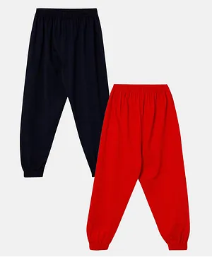 NEO NATIVES Pack Of 2 Full Sleeves Solid Pure Cotton Lounge Pants - Navy Blue & Red