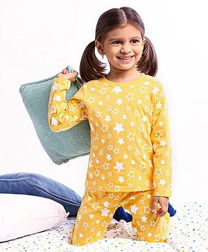 Babyhug Full Sleeves Night Suit Star Print - Yellow