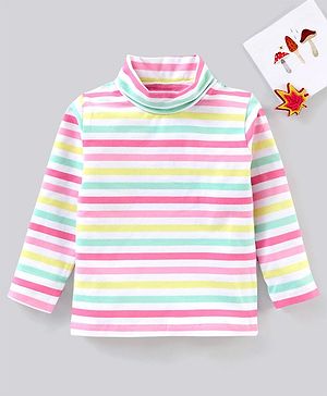 Babyhug Full Sleeves Cotton Lycra Skivi Top With Stripes - Pink