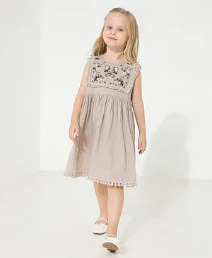 Cherry Crumble By Nitt Hyman Sleeveless Floral Embroidered Dress - Grey