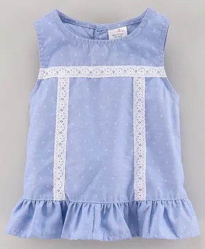 Button Noses Sleeveless Top Lace Detailing - Dark Blue