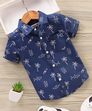 Babyhug Half Sleeves Printed Shirt - Navy
