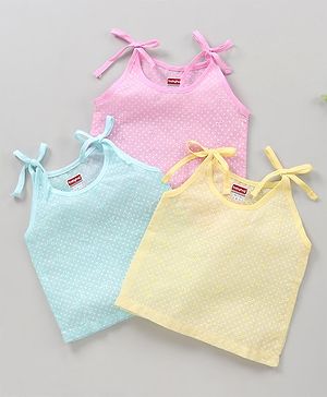 Babyhug 100% Cotton Sleeveless Tie Knot Jhablas Dots Print Pack of 3 - Pink Blue Yellow