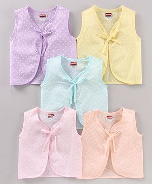 Babyhug 100% Cotton Jhabla Mutiprint Pack of 5 Polka Dots Print - Multicolour