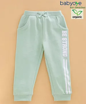 Babyoye Full Length Cotton Lounge Pant Text Graphic - Light Green