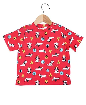 SuperBottoms Short Sleeve All Over Dog Element Printed Tee - Red