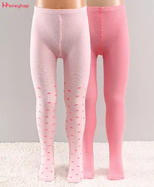 Honeyhap Cotton Elastane Footed Tights With Silvadur Antimicrobial Finish Pack of 2 - Pink