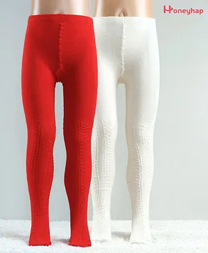 Honeyhap Cotton Elastane Footed Tights With Silvadur Antimicrobial Finish Pack of 2 - Red White