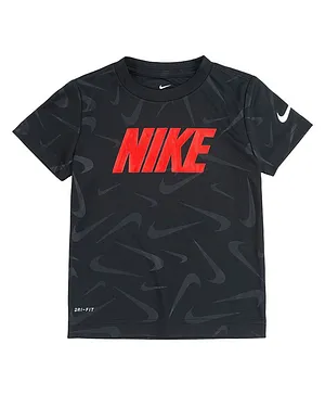 Nike Half Sleeves Logo Printed Swooshfetti Debossed Dri Fit Tee - Black