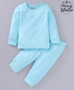 Babyoye Full Sleeves Cotton Blend Thermal Inner Wear Set Solid Color - Sky Blue