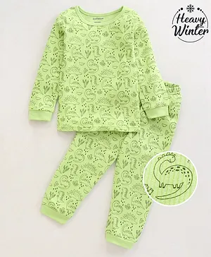 Babyoye Full Sleeves Thermal Inner Wear Set Dino Print - Green
