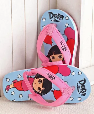 Dora Slip On Flip Flops Dora the Explorer Print - Sky Blue Pink