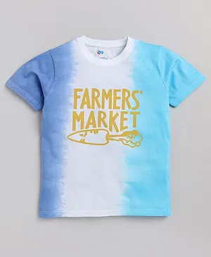 DEAR TO DAD Half Sleeves Farmers Market Printed T Shirt - White Blue