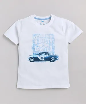 DEAR TO DAD Half Sleeves Racing Car Printed T Shirt - White